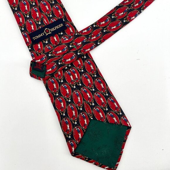 Tommy Hilfiger Golf Tie‎ Red with Golfers 100% Italian Silk - Picture 4 of 5
